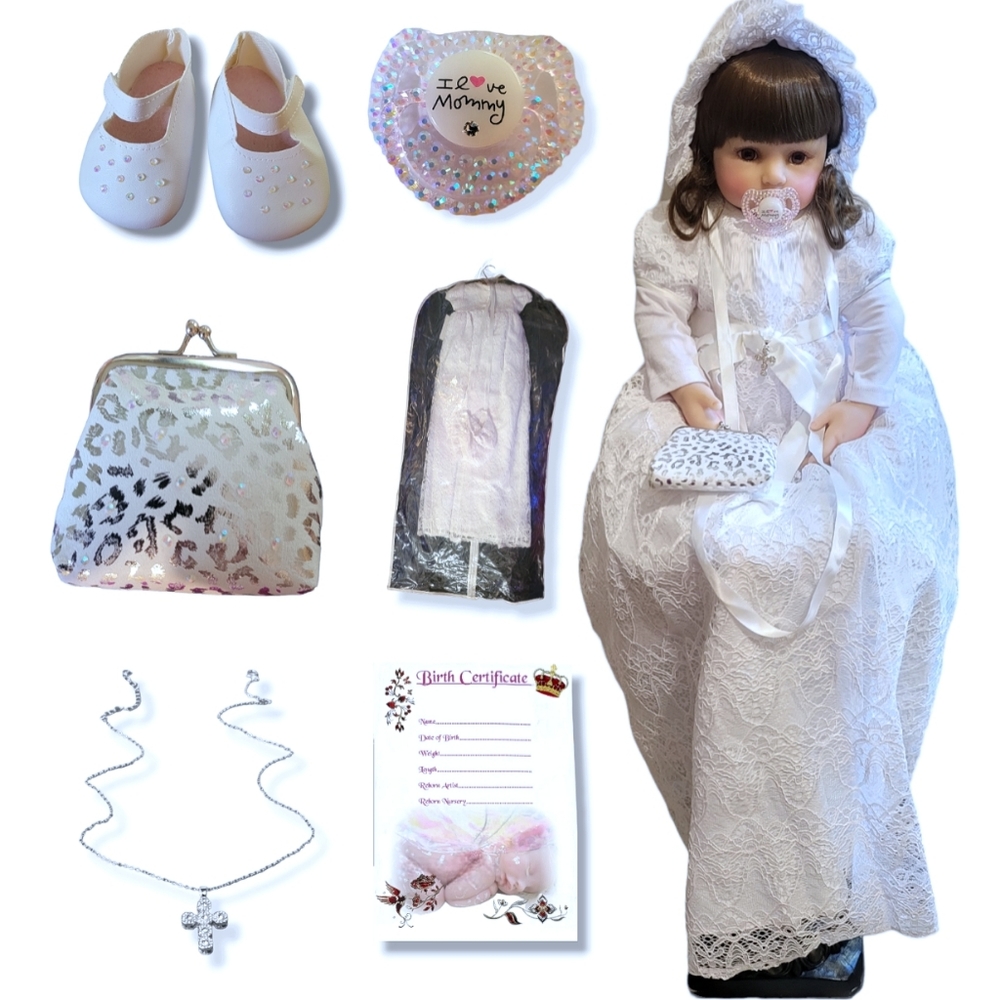 24 inch silicone reborn doll.Realistic.Christening gift.Luxury accessories.